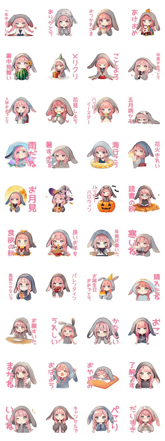 年中使える♡たれ耳うさぎ女子のスタンプ詳細