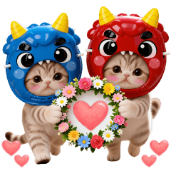 [LINEスタンプ] 可愛い子猫 ずっと使える 鬼の被り物 お面