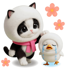 [LINEスタンプ] 可愛いハチワレ猫と白ひよこの日常 BIG