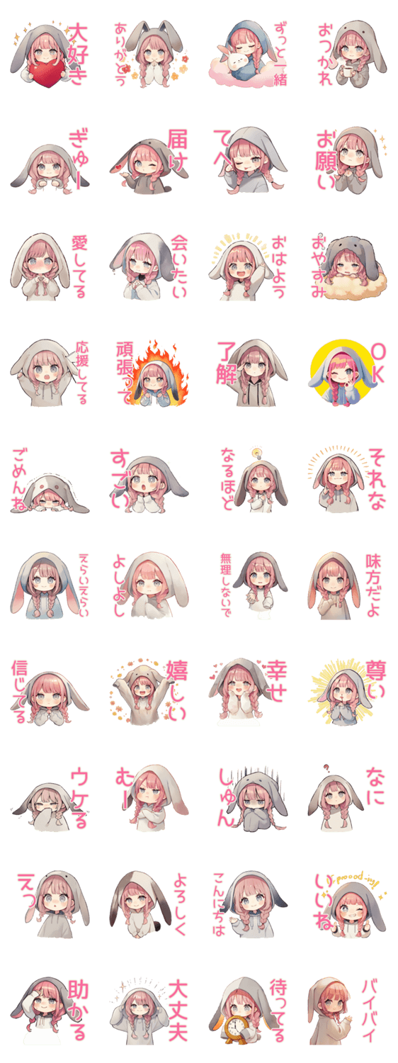 あなたに気持ちを伝えるたれ耳うさぎ女子のスタンプ詳細