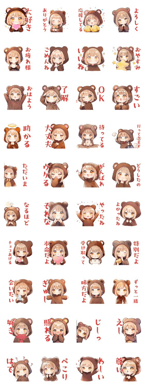 気持ち伝わる♡くま耳パーカー女子のスタンプ詳細