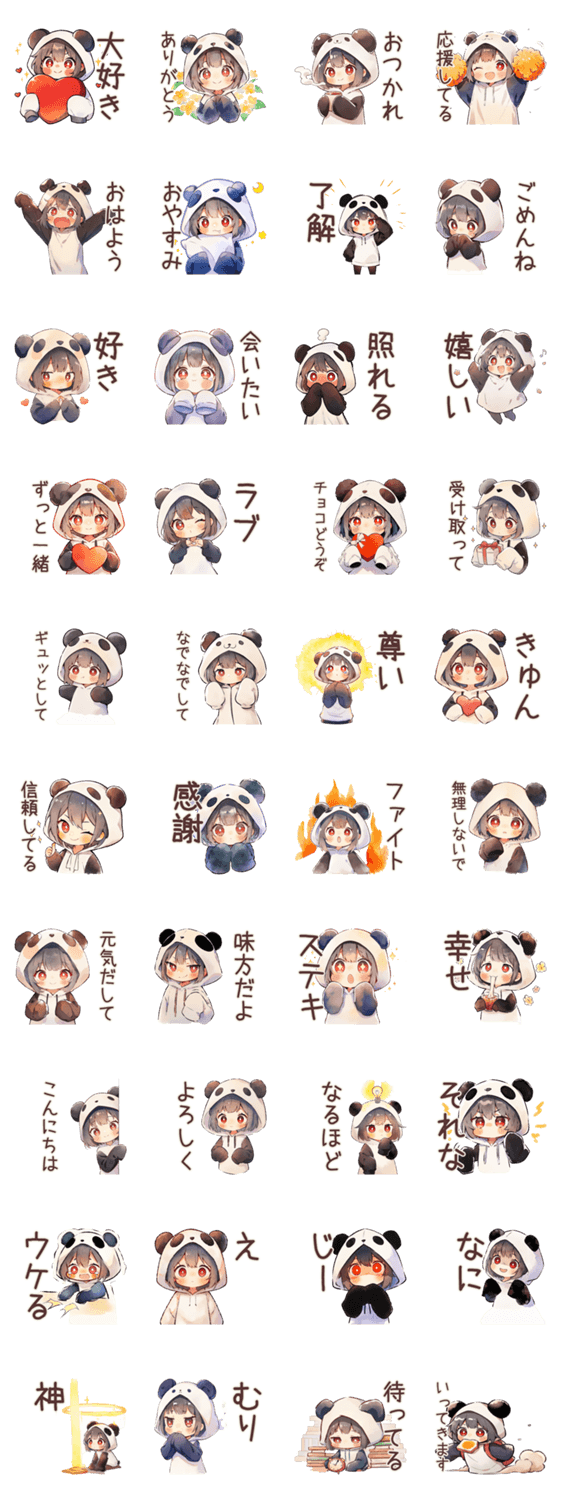 好きを伝える♡パンダパーカーちゃんのスタンプ詳細