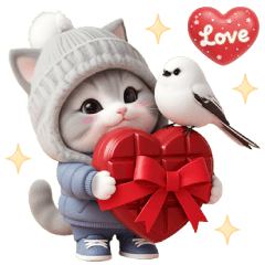 [LINEスタンプ] 可愛いグレーニット帽 猫 バレンタインデー
