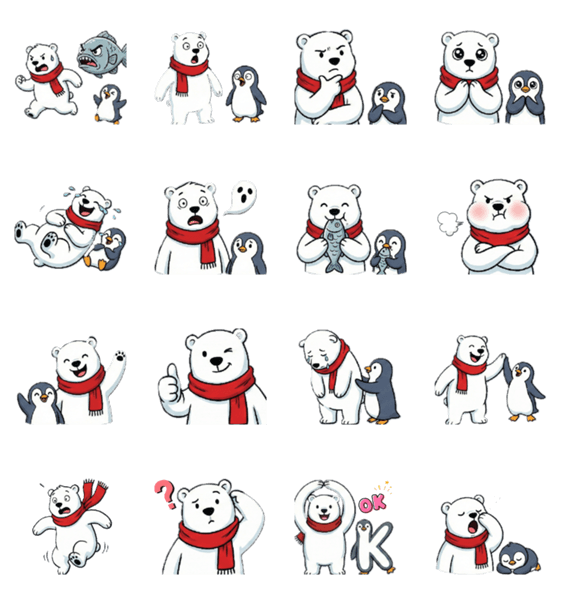 白熊とペンギンが可愛いく伝える！無言のスタンプ詳細