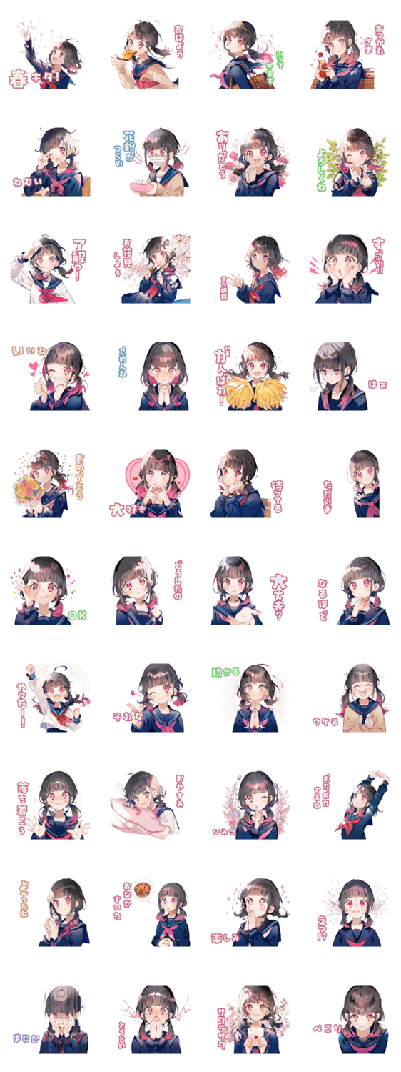 制服の女の子の春と日常のスタンプ詳細