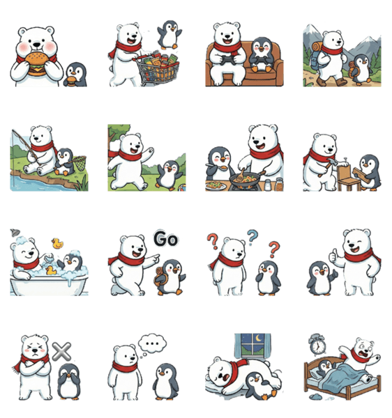 白熊とペンギンの仲良しな休日のスタンプ詳細