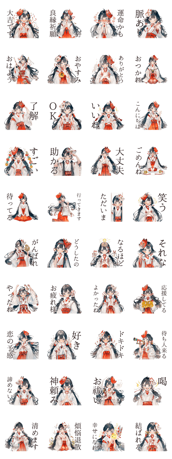 巫女さんの恋みくじのスタンプ詳細