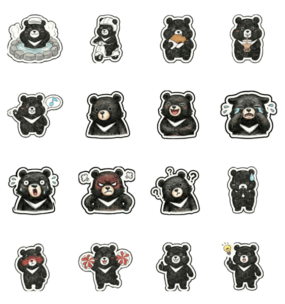 台湾のゆるい黒クマ（文字なし）のスタンプ詳細