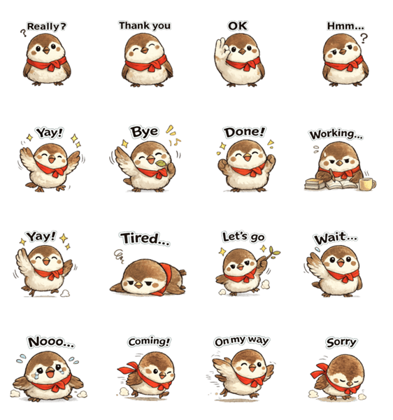 ずっと使える雀の英語のスタンプ詳細