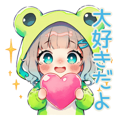 [LINEスタンプ] 蛙フードパーカーの女の子♡気持ち伝える